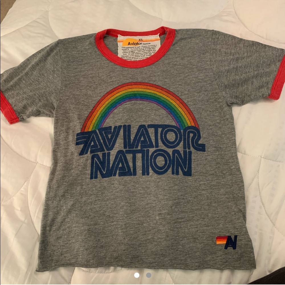 Aviator Nation Rainbow 🌈 Ringer Tee Shirt